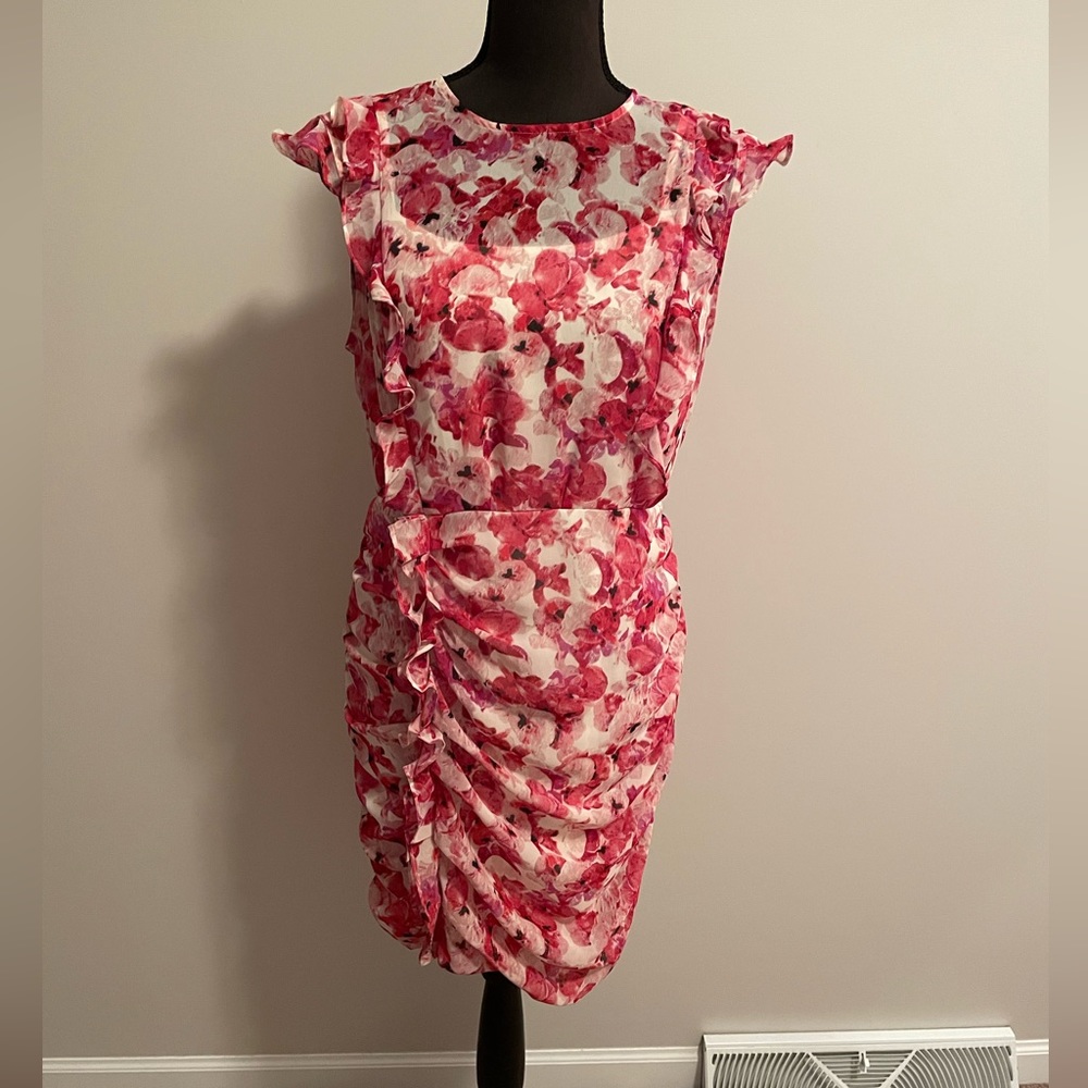 Express Pink Floral Ruched Mini Dress